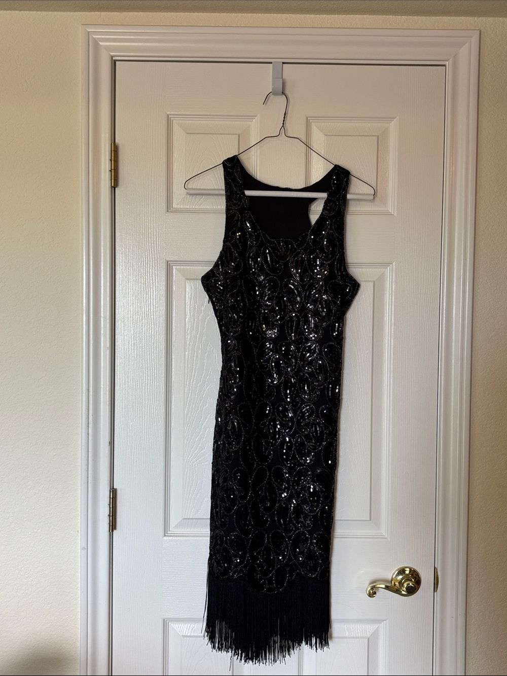 Black Sequin Fringe Tank Dress